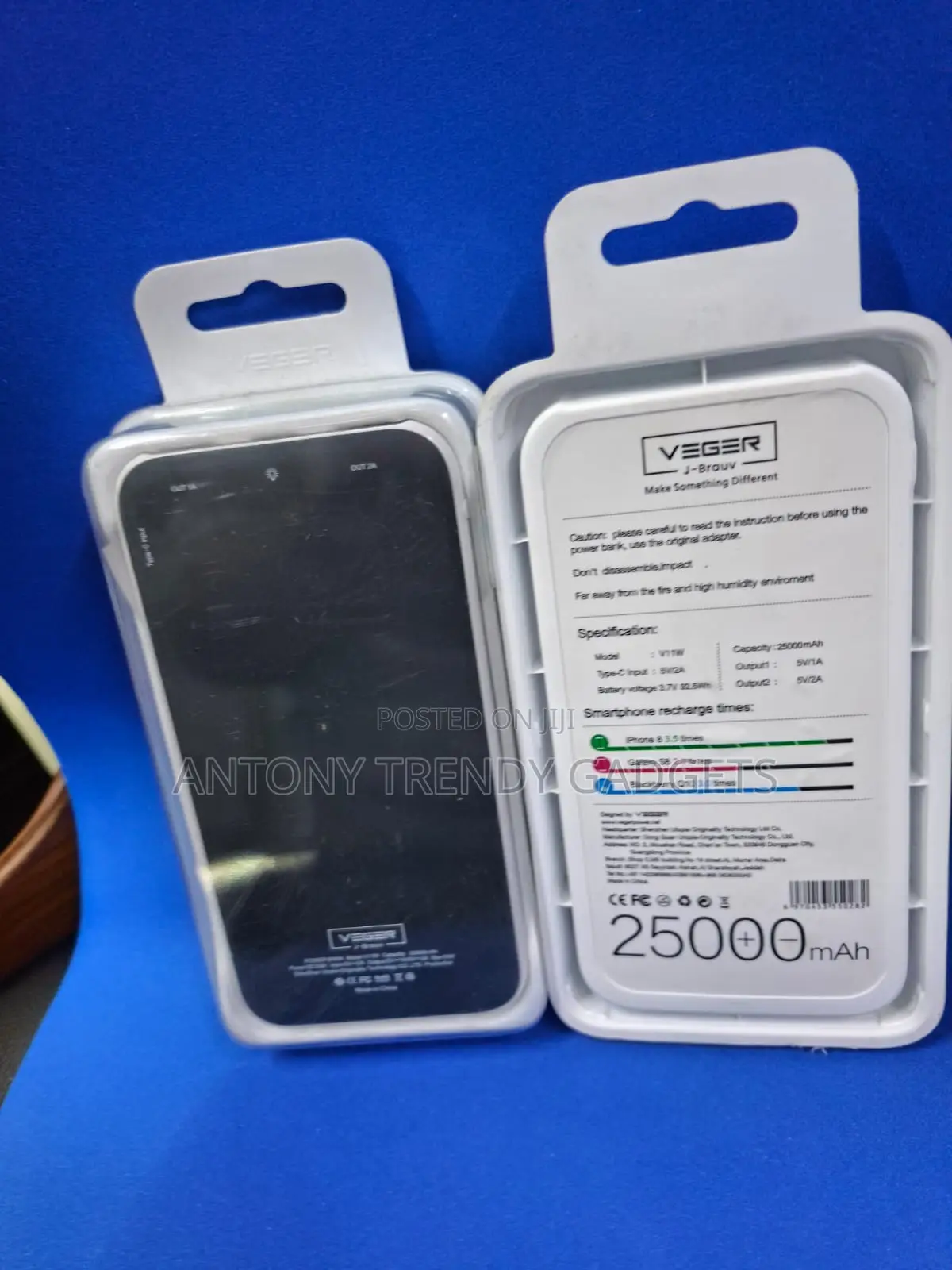Veger 25000mah Slim Portable Charger With Led Display