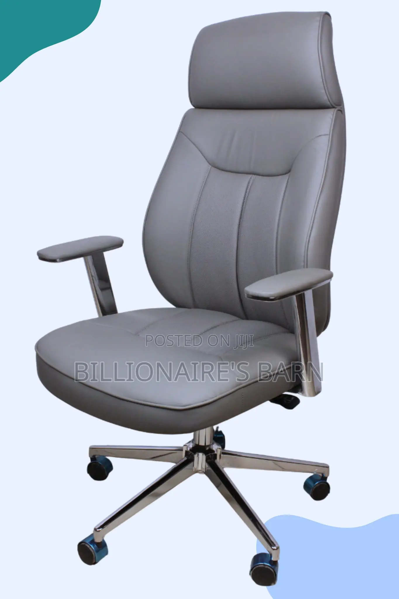 Grayish Leather Chair With High Back Chrome Base