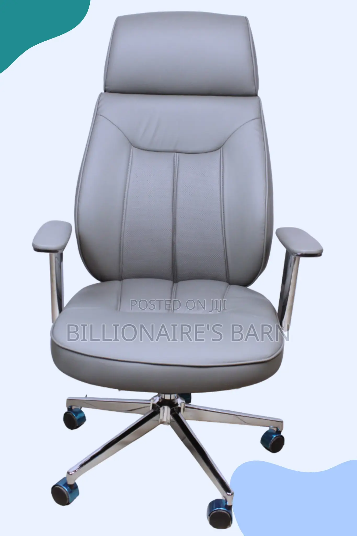 Grayish Leather Chair With High Back Chrome Base