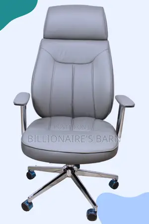 Grayish Leather Chair With High Back Chrome Base