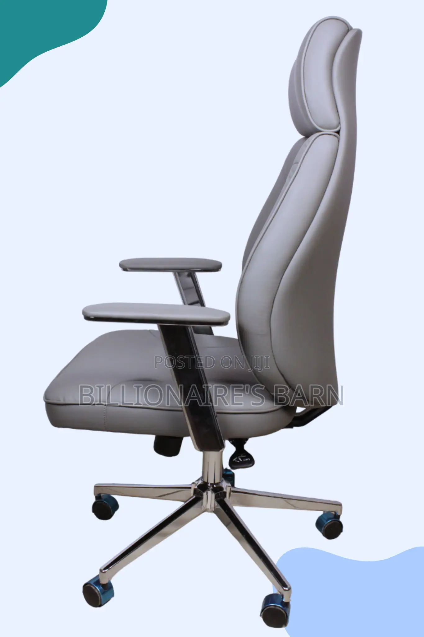 Grayish Leather Chair With High Back Chrome Base
