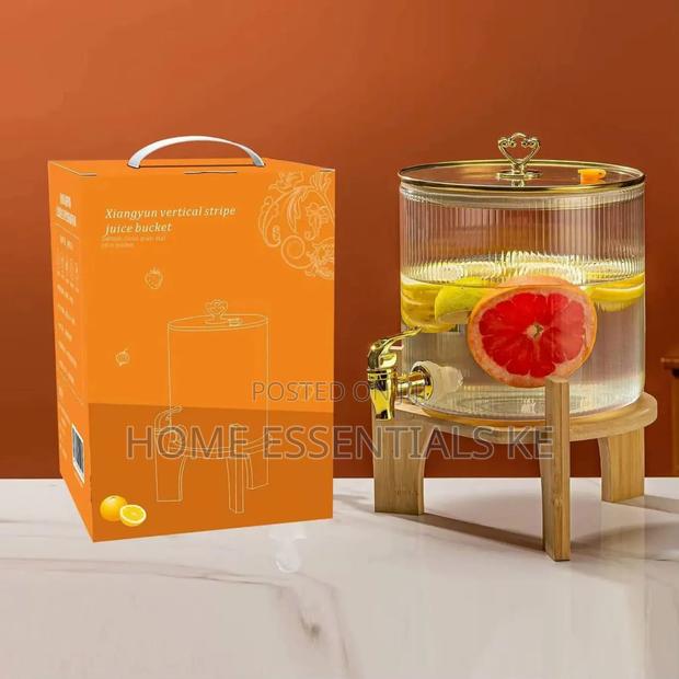Bamboo Base Glass Lid 3.6l Golden Borosilicate Beverage Dispenser