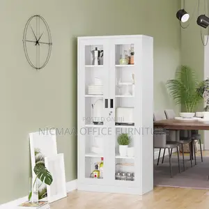 Office Cabinet: 2-Door Full Glass Locker Metallic Filling Cabinet