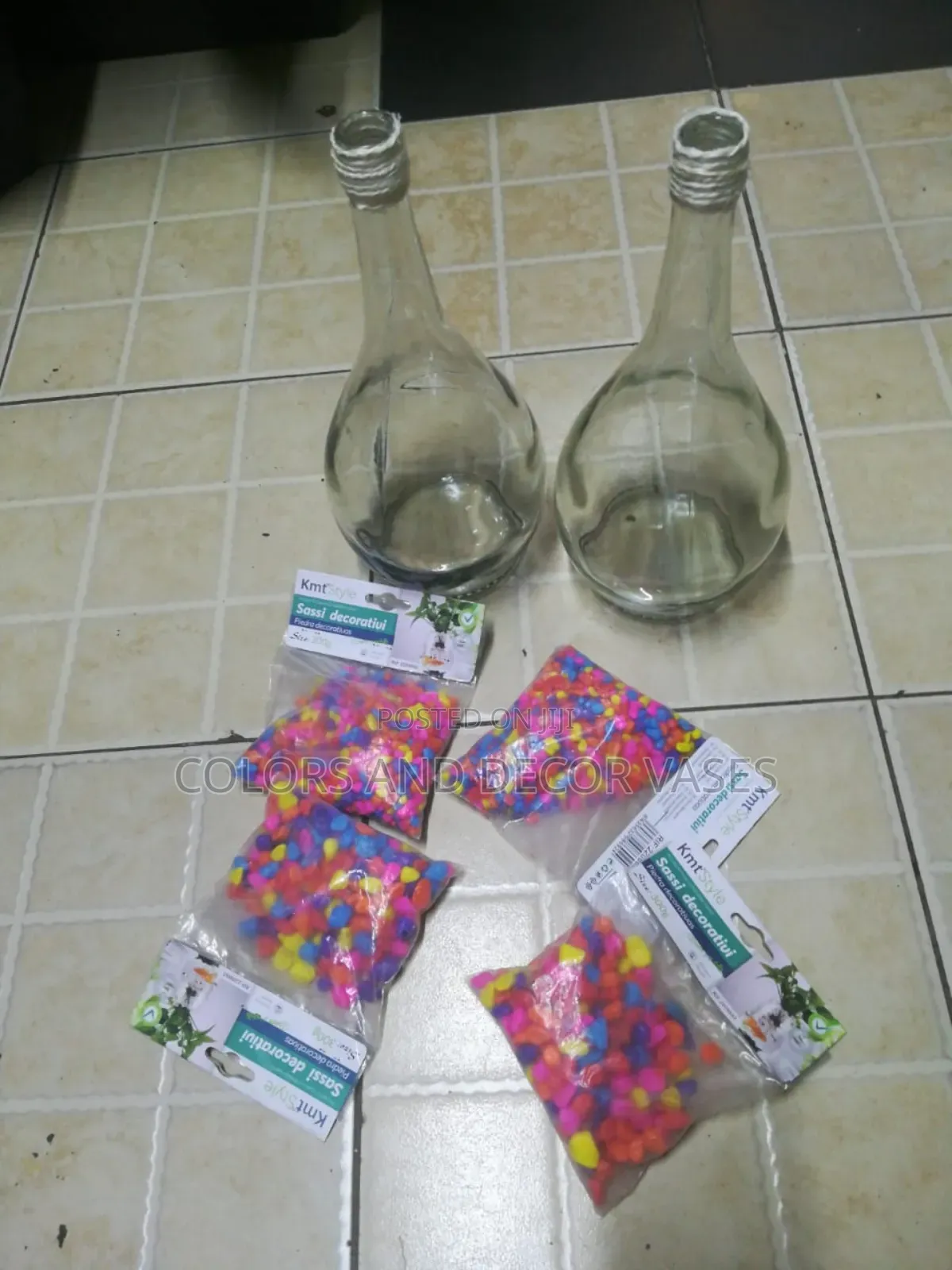 Glass Vases With Colorful Stones