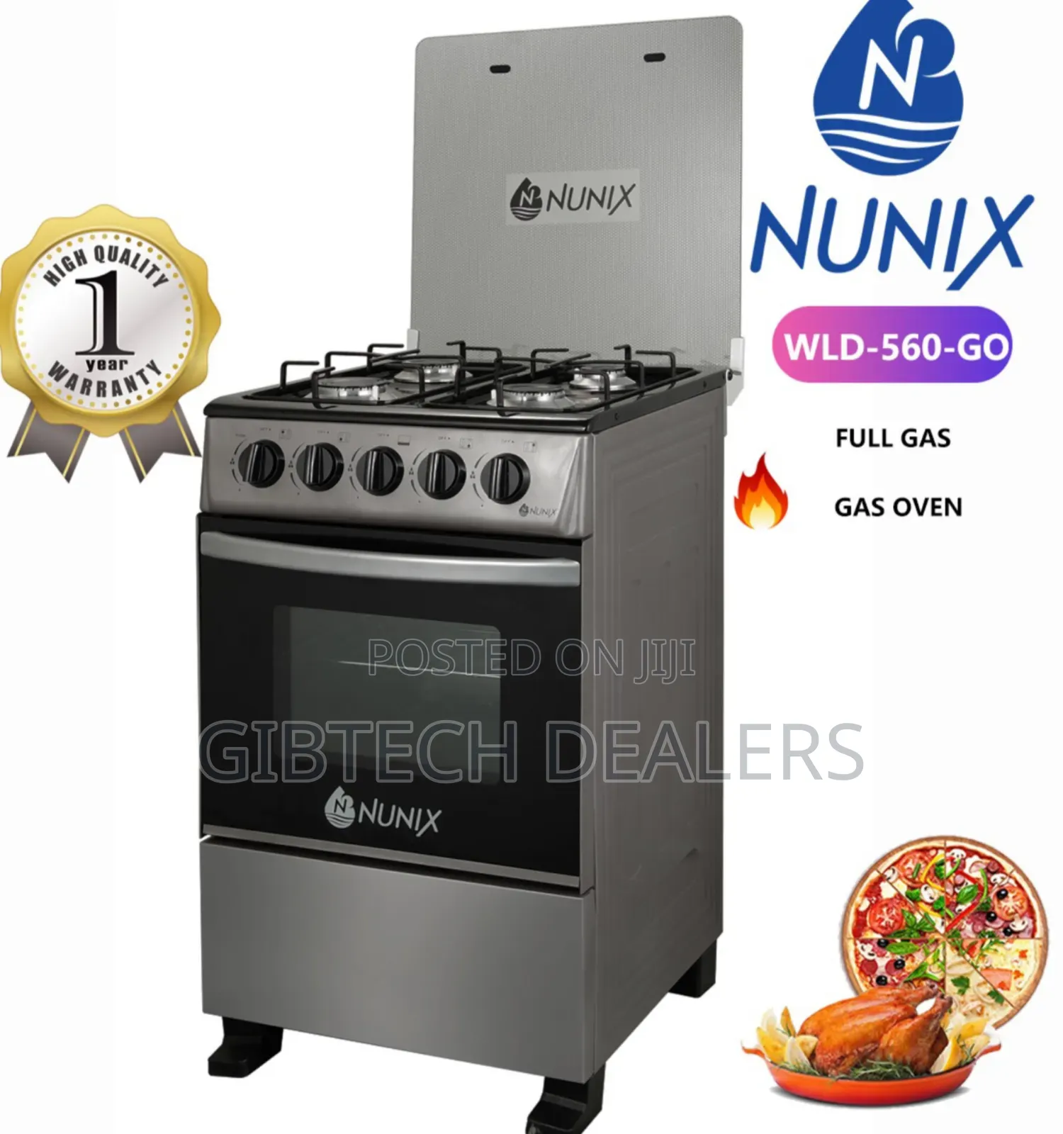 Nunix 50 by 55 Full Gas Standing Cooker