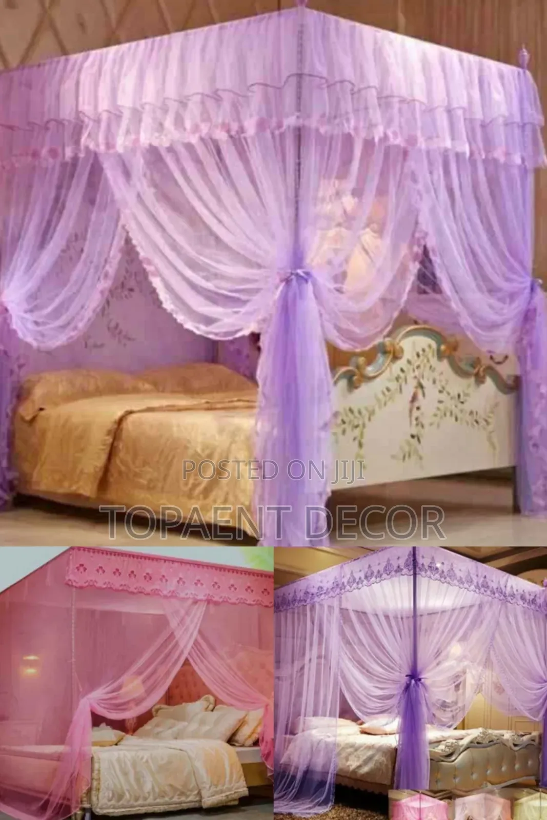 Purple and Pink 4 Stand With 4 Sides Mosquito Net