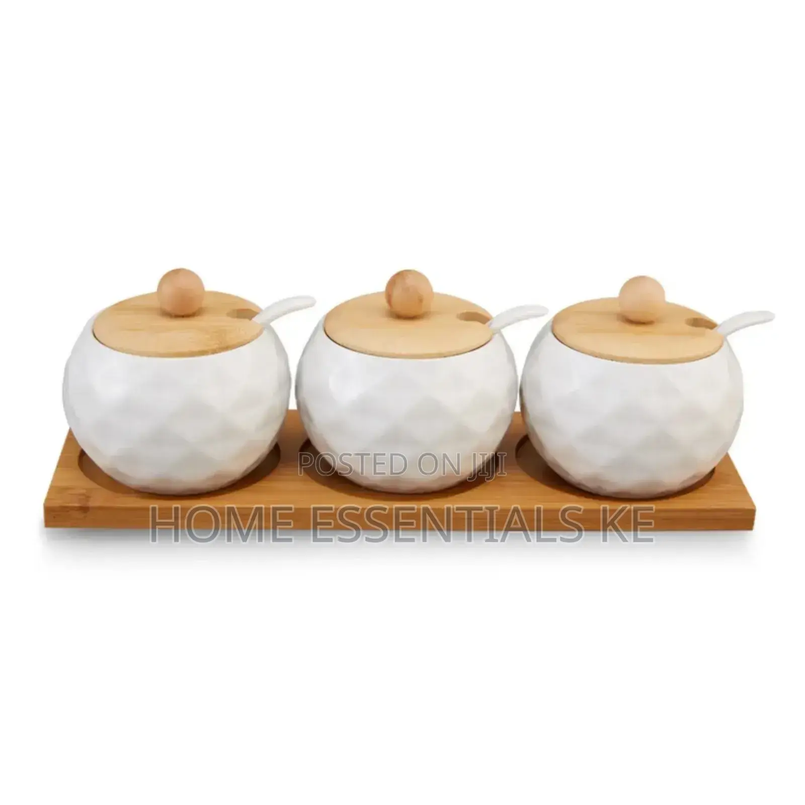7pc Ceramic Seasoning Set With Bamboo Tray/Canister Jars