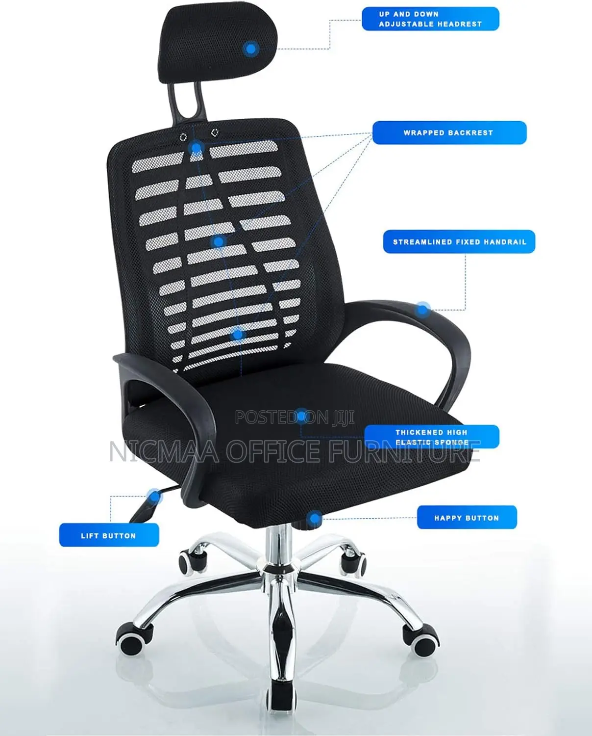 Office Seat: Ergonomic Mesh With Headrest Seat
