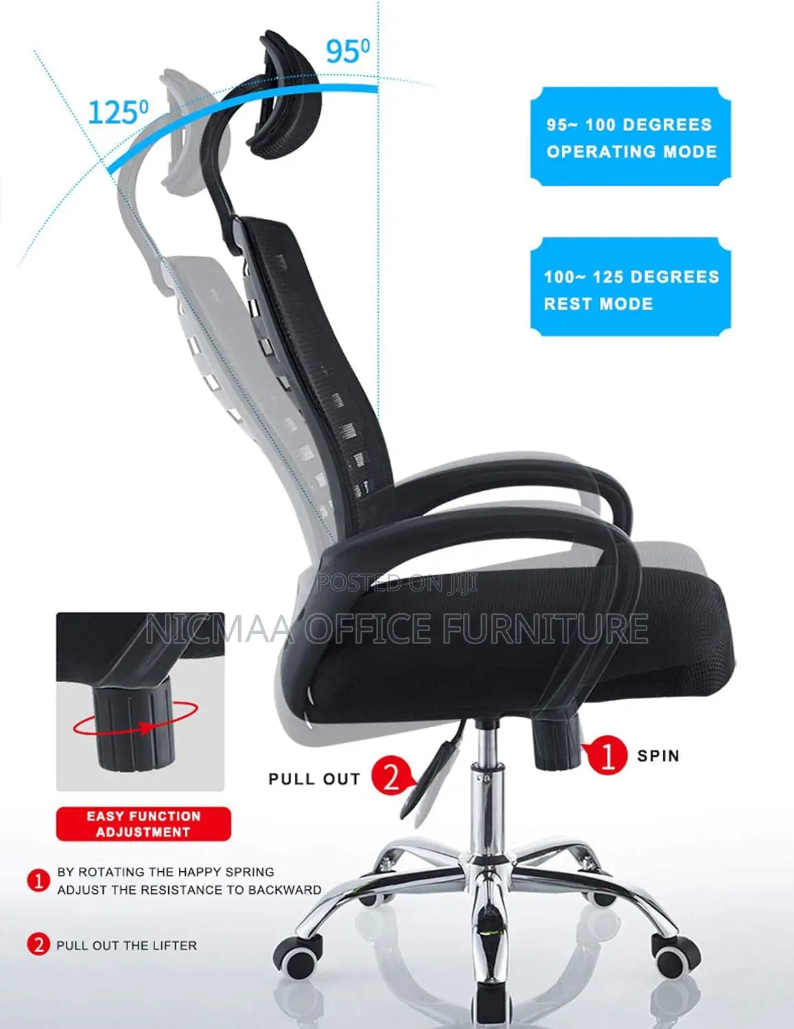 Office Seat: Ergonomic Mesh With Headrest Seat
