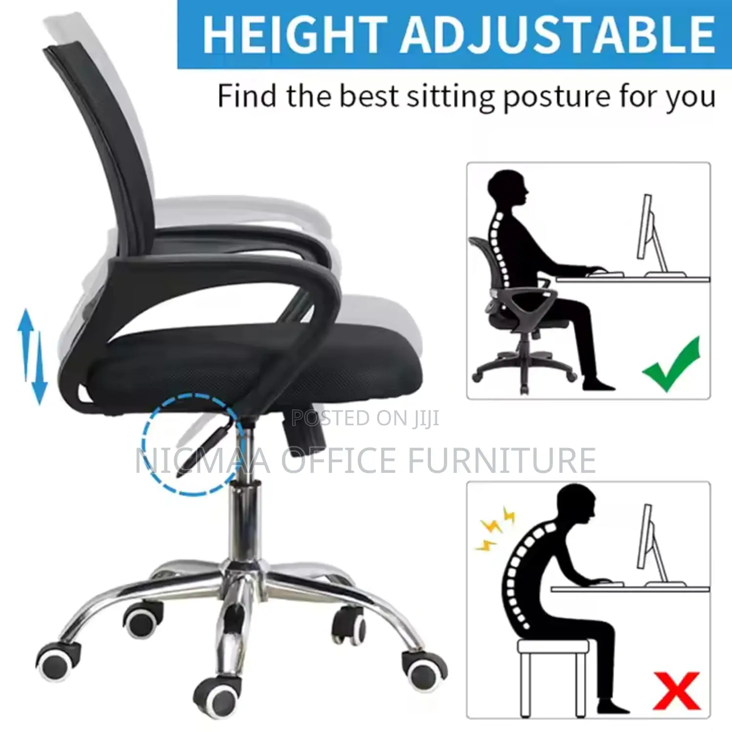 Office Seat: Medium Back Ergonomic Seat