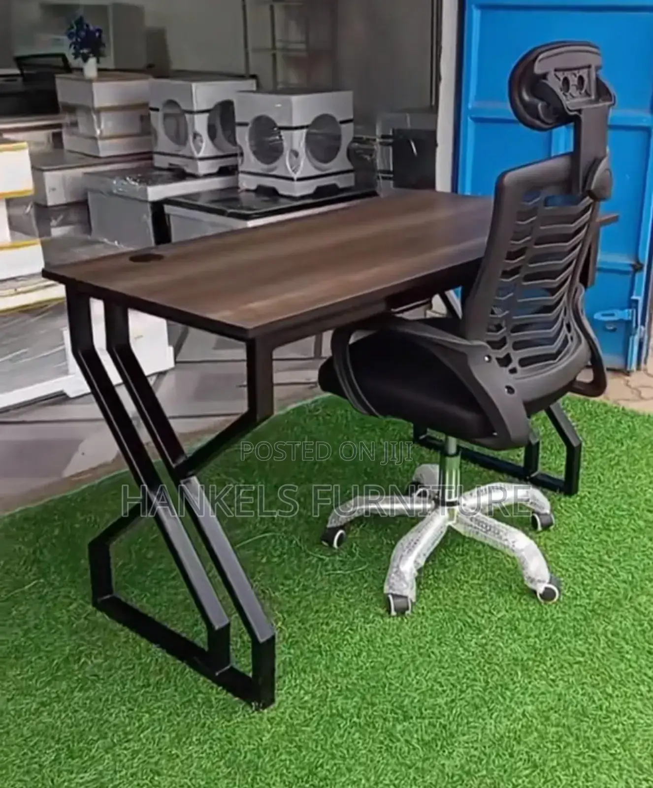 Black 1.2m Long Desk and Chair