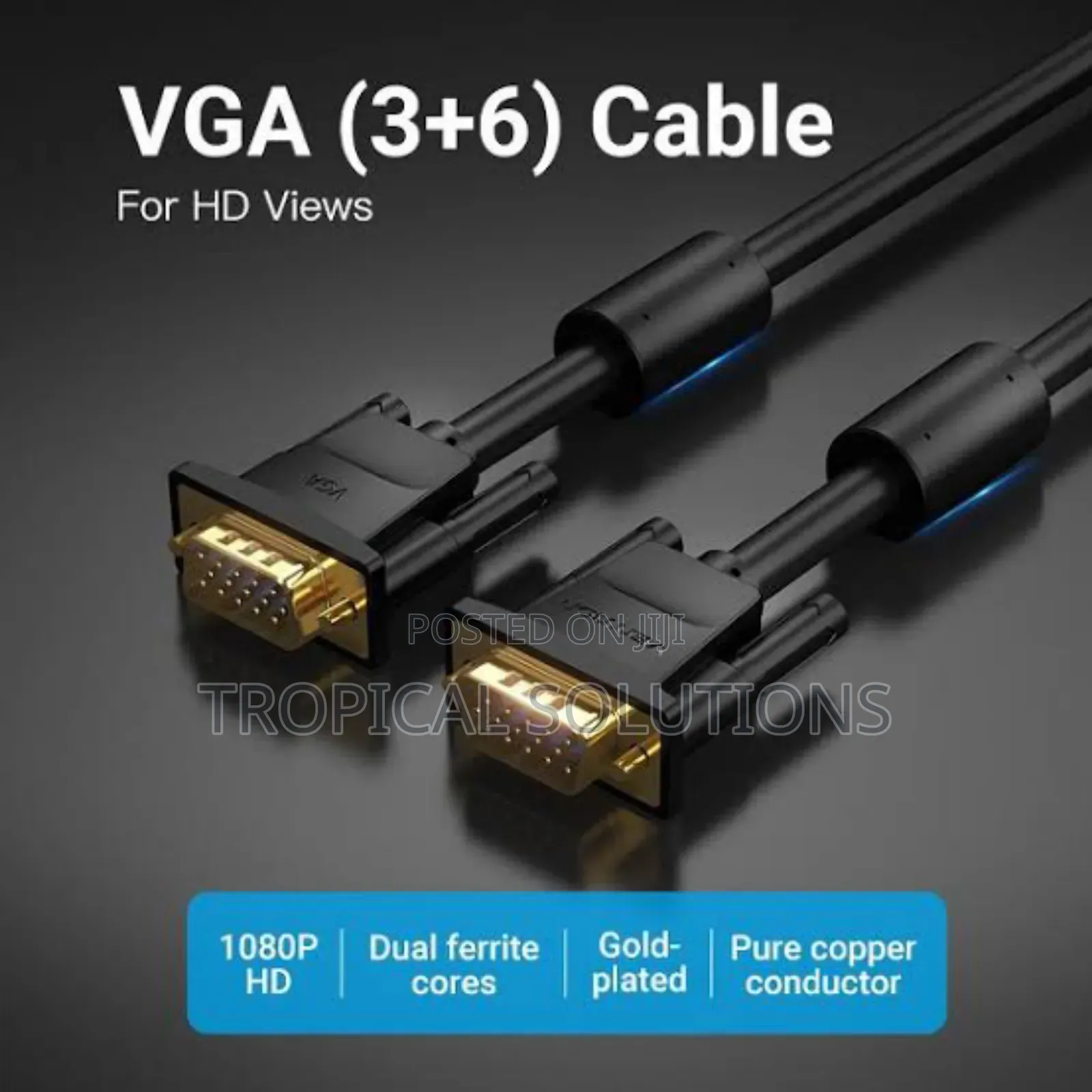 8m Vention Vga (3+6) Male to Male Cable With Ferrite Cores 8m