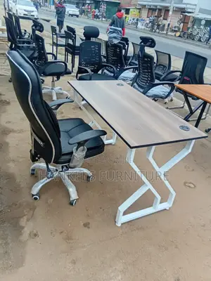Leather Executive Chair And. Metallic Desk