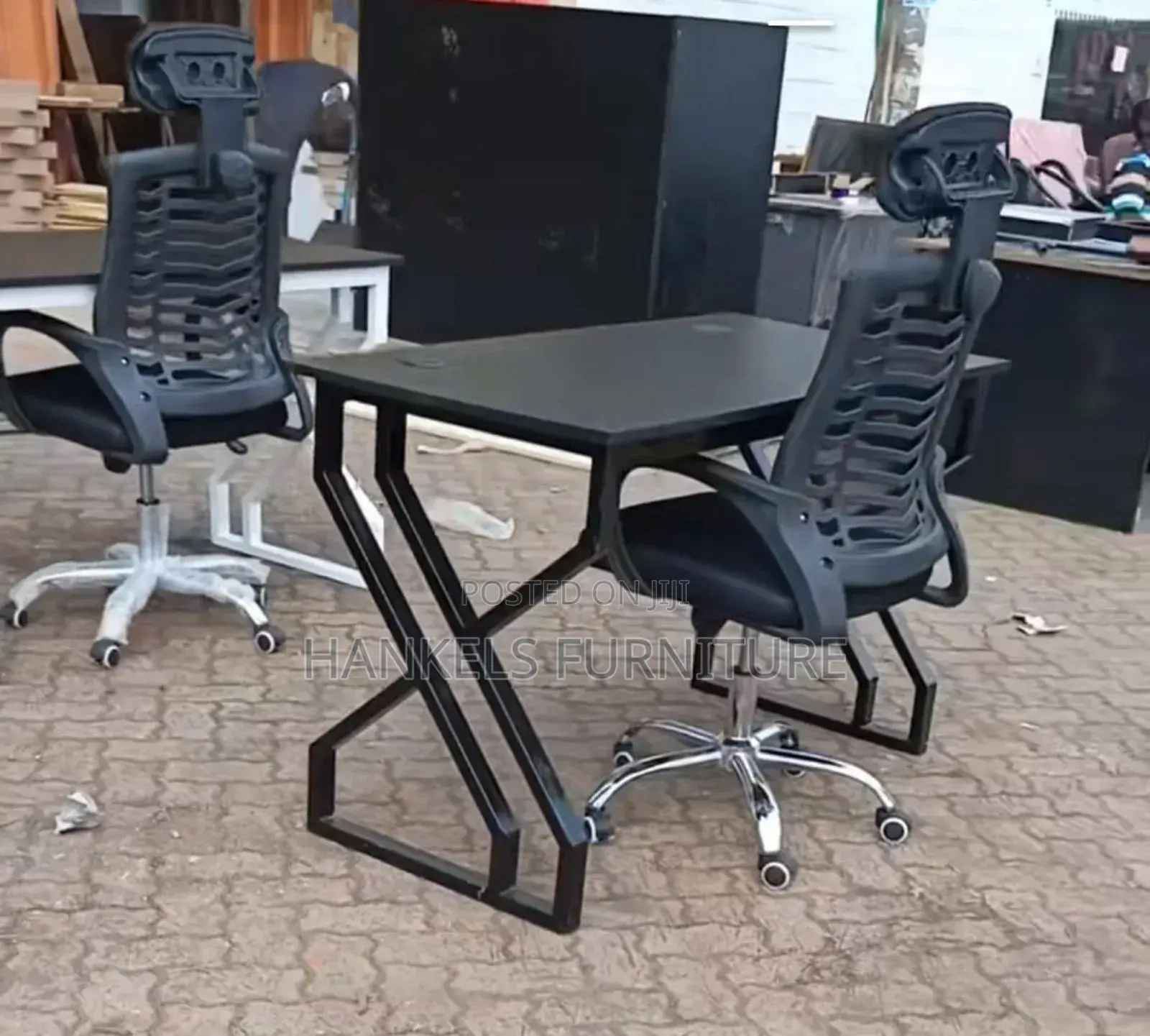 Dark Gray Desk and Headrest Office Chair