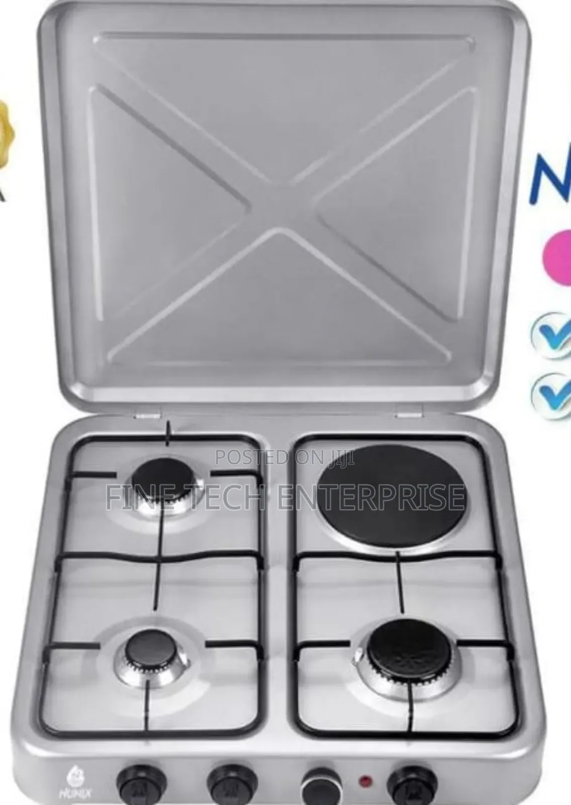 Nunix Table Top Cooker 3 Gas + 1 Electric Burner Stove