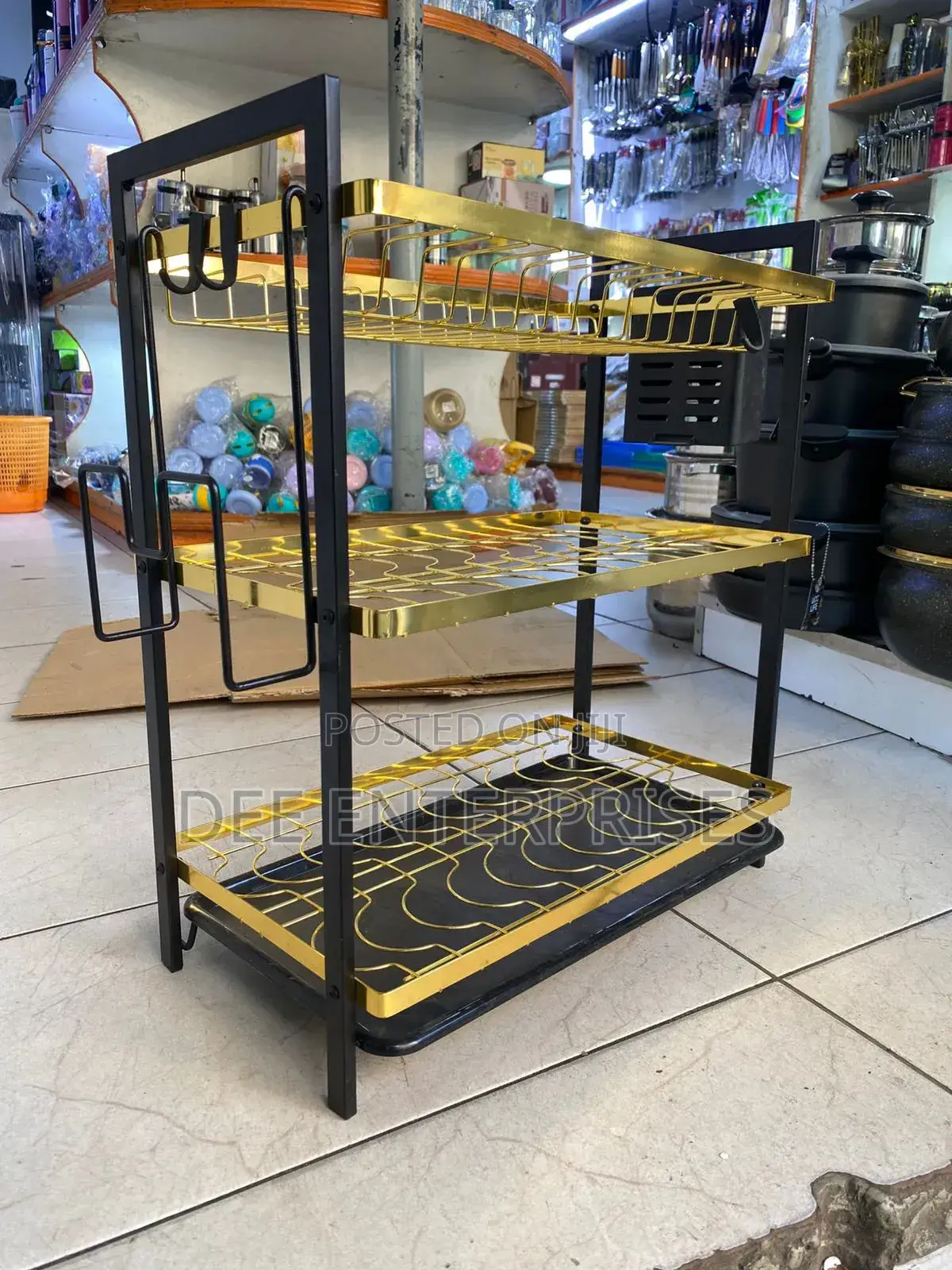 3 Tier Gold Black Dishrack