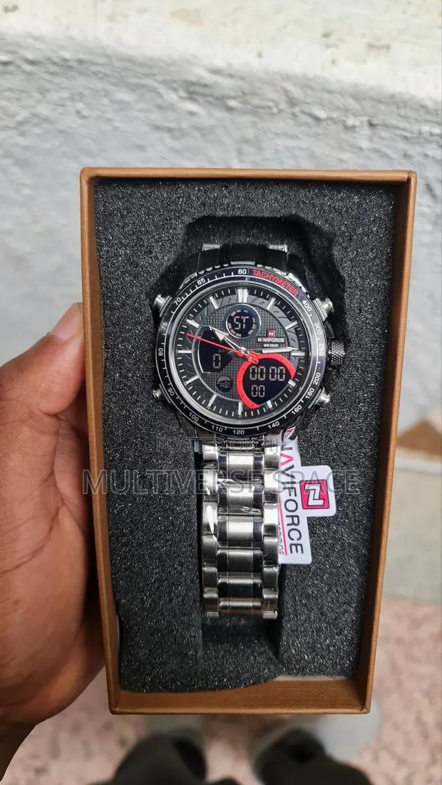Naviforce Men's Digital Analog Water Resist Silver Steel Watch