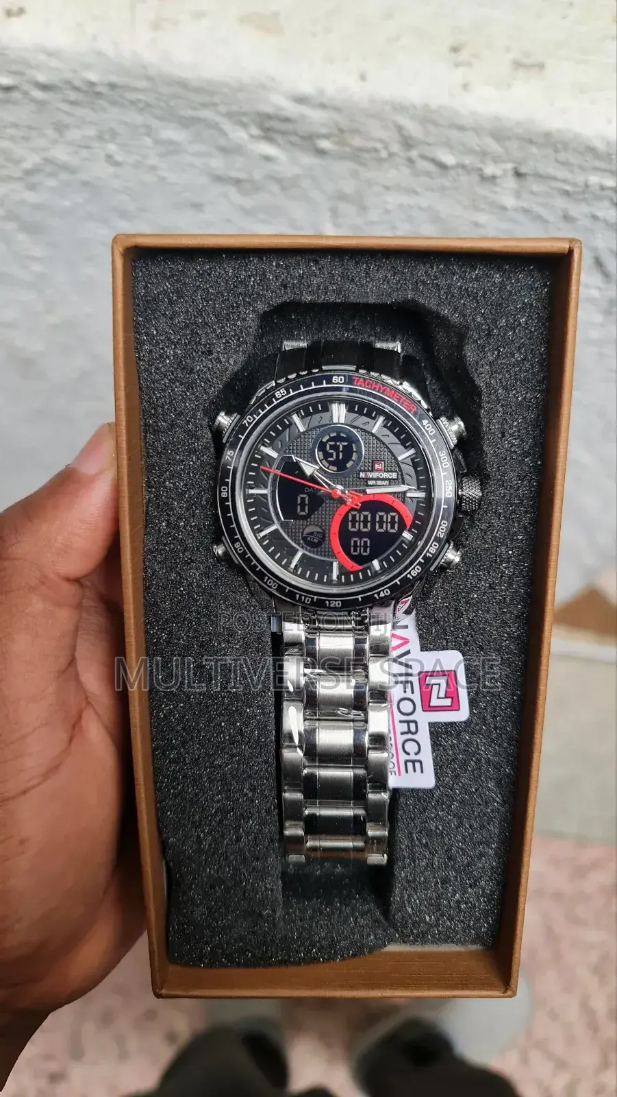 Naviforce Men's Digital Analog Water Resist Silver Steel Watch