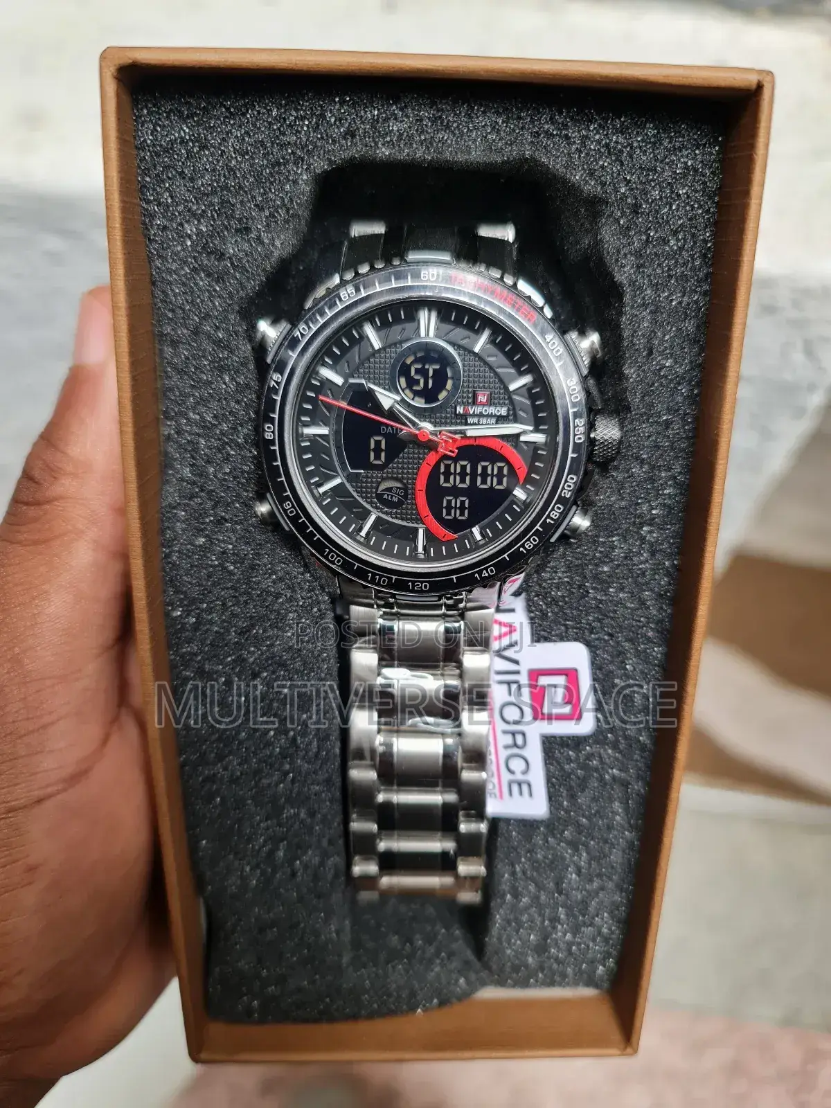 Naviforce Men's Digital Analog Water Resist Silver Steel Watch