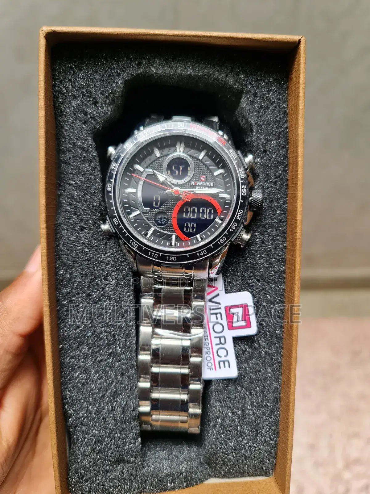 Naviforce Men's Digital Analog Water Resist Silver Steel Watch