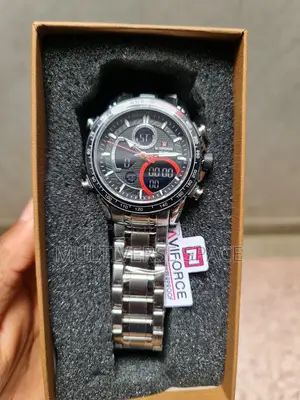 Naviforce Men's Digital Analog Water Resist Silver Steel Watch
