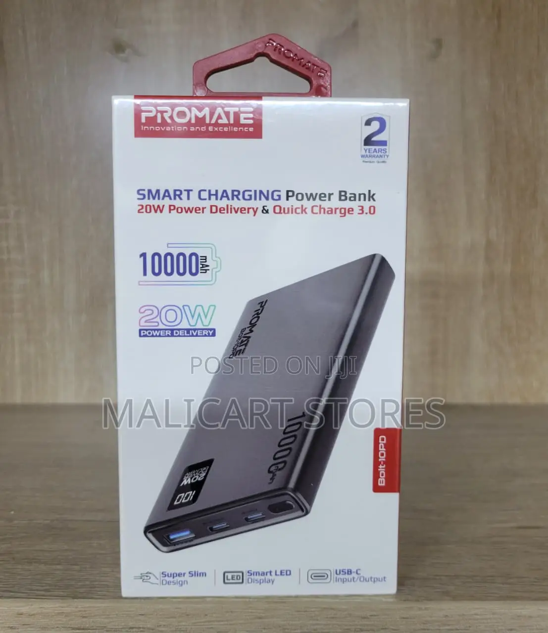 Promate Compact Smart Charging Power Bank 20w Pd Dual Usb-C, 22.5w