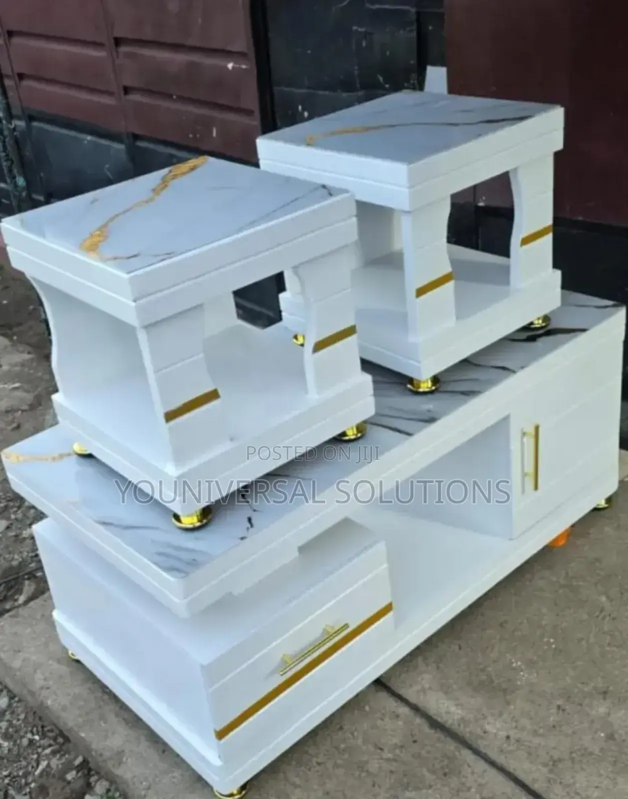 Coffee Table With Glass/Marble Topping With 2 Stools