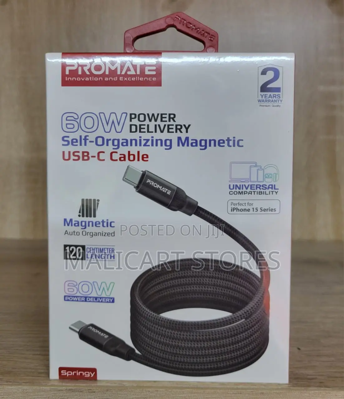 Promate 60w Power Delivery Self-Organizing Magnetic Usb-C Cable