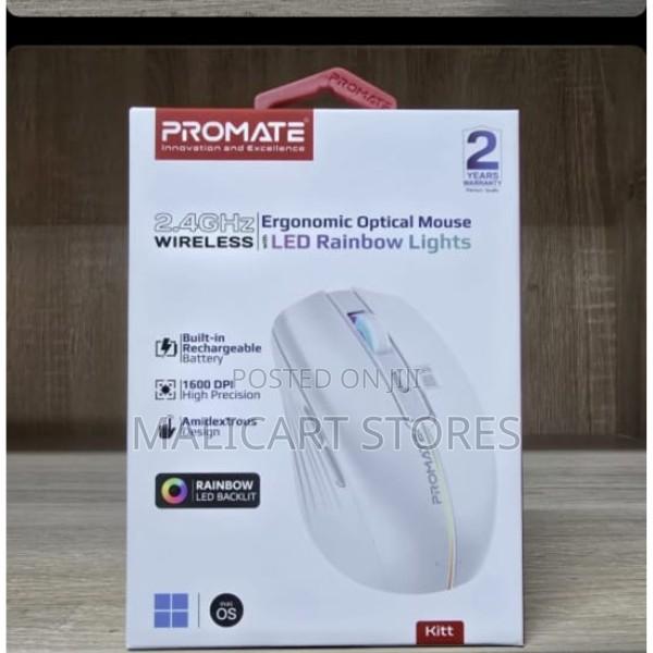 Promate Wireless Ergonomic Optical Mouse With Led Rainbow Lights