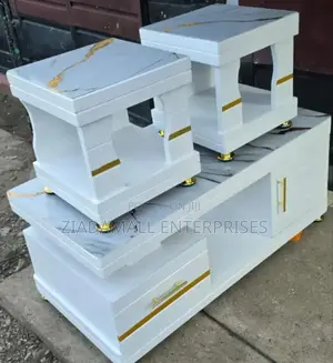 Coffee Table, Glass/Marble Topping, 2 Side Stools