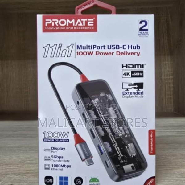 Promate 11 in 1 Ultra-Fast Usb-C Hub 100w Power Delivery