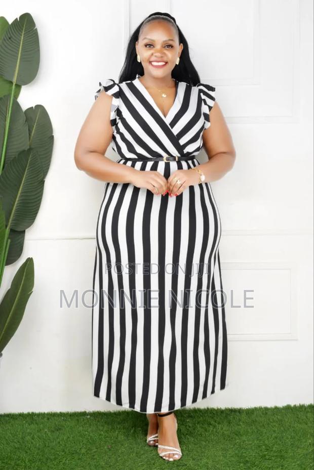 Black-white Stripped Long Breastfeeding Friendly Dress - main view