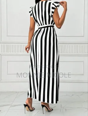 Black-white Stripped Long Breastfeeding Friendly Dress