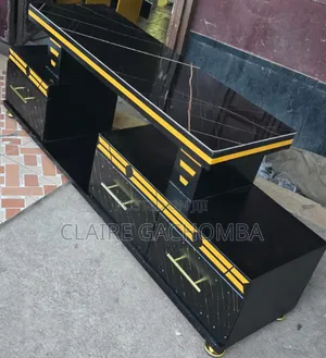 Executive 5 FTS Black/White and Gold With Marble Top Tv Stand
