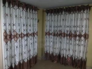 Dark Brown Themed Window Curtains Stitching