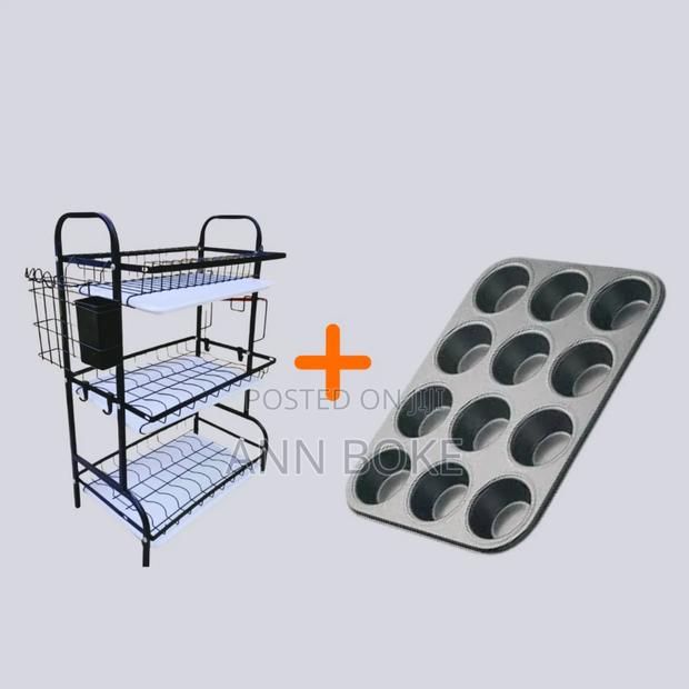 Dish Rack And Queen Cake Baking Tin - 12 Hole Combo - main view