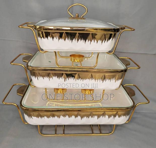 3pcs Rectangular Ceramic Chaffing Dishes White Gold (3.5/3.5/1.8litres