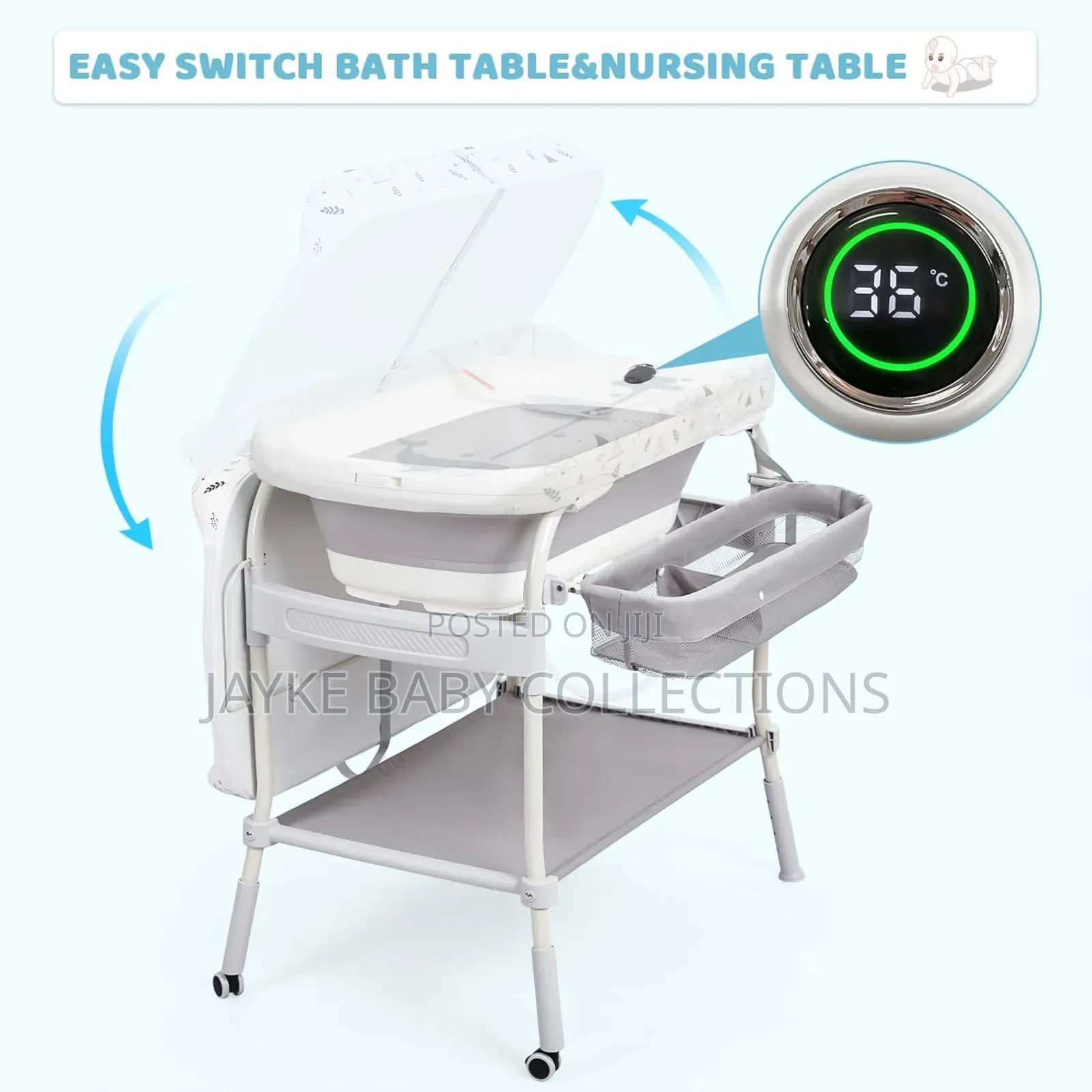 2-in-1 Baby Bathtub Changing Table With Thermometer