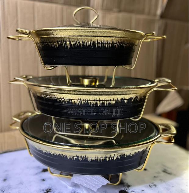 3pc Round Ceramic Chaffing Dishes Black Gold (3.5\2.5\1.8ltrs Warmers