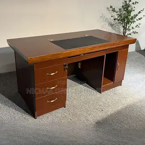 Office Desk: 1.4m Executive Mahogany Finish With Attached Drawers