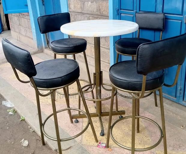 High Bar Set/ Restaurant Set, Black Leather Chairs. - thumbnail 3