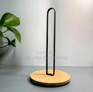 High Quality Metallic Paper Towel Holder With Bamboo Base.