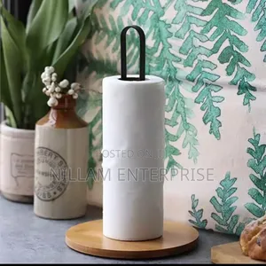 High Quality Metallic Paper Towel Holder With Bamboo Base.