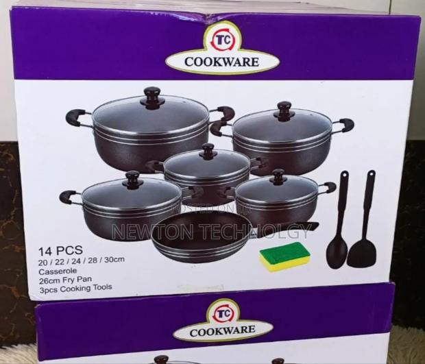 Tc 14 Pieces Non-Stick Black Coated Cooking Pot/Sufuria Set