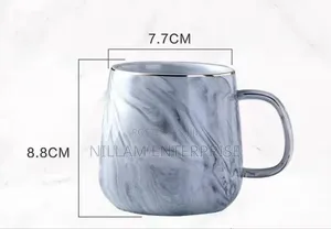 Marble Effect Ceramic Pearl Cups With Golden Rim 6pc 400ml