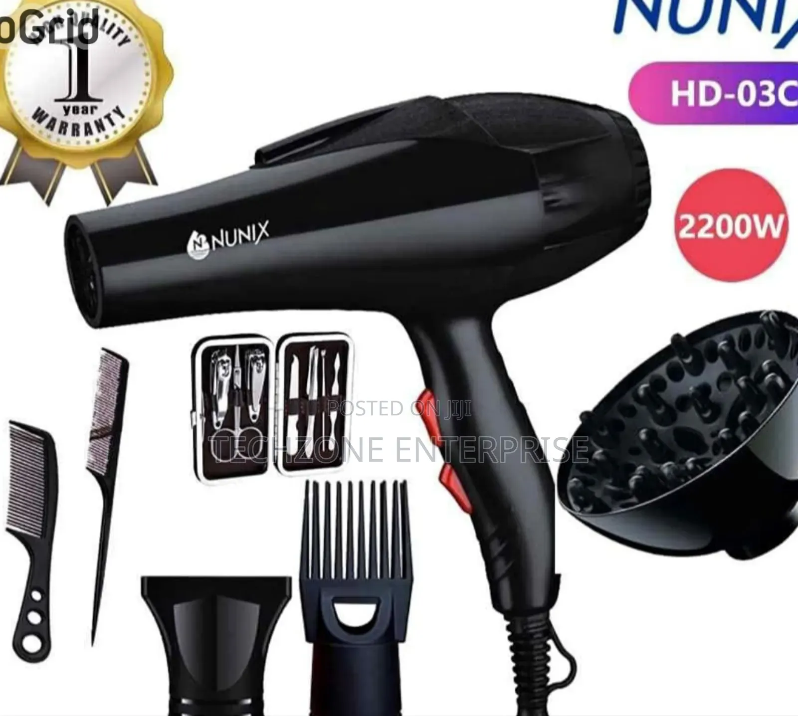 Nunix (Hd-03c) Hair Dryer With 2 Speed Settings 