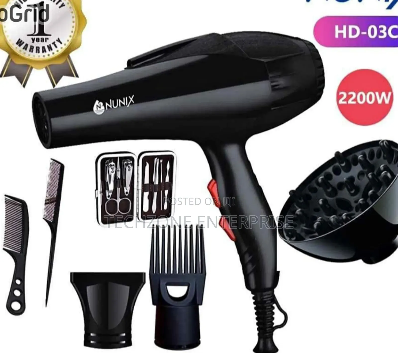 Nunix Hd-03c Hair Dryer With 4 Heat Levels 