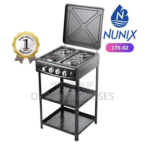 Nunix Cooker 3 Gas +1 Electric Plate Standing Cooker Plus Shelves - main view