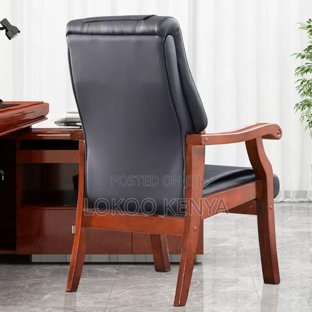 Office Chair : Leather Office Chair With Solid Wood Arms - thumbnail 3