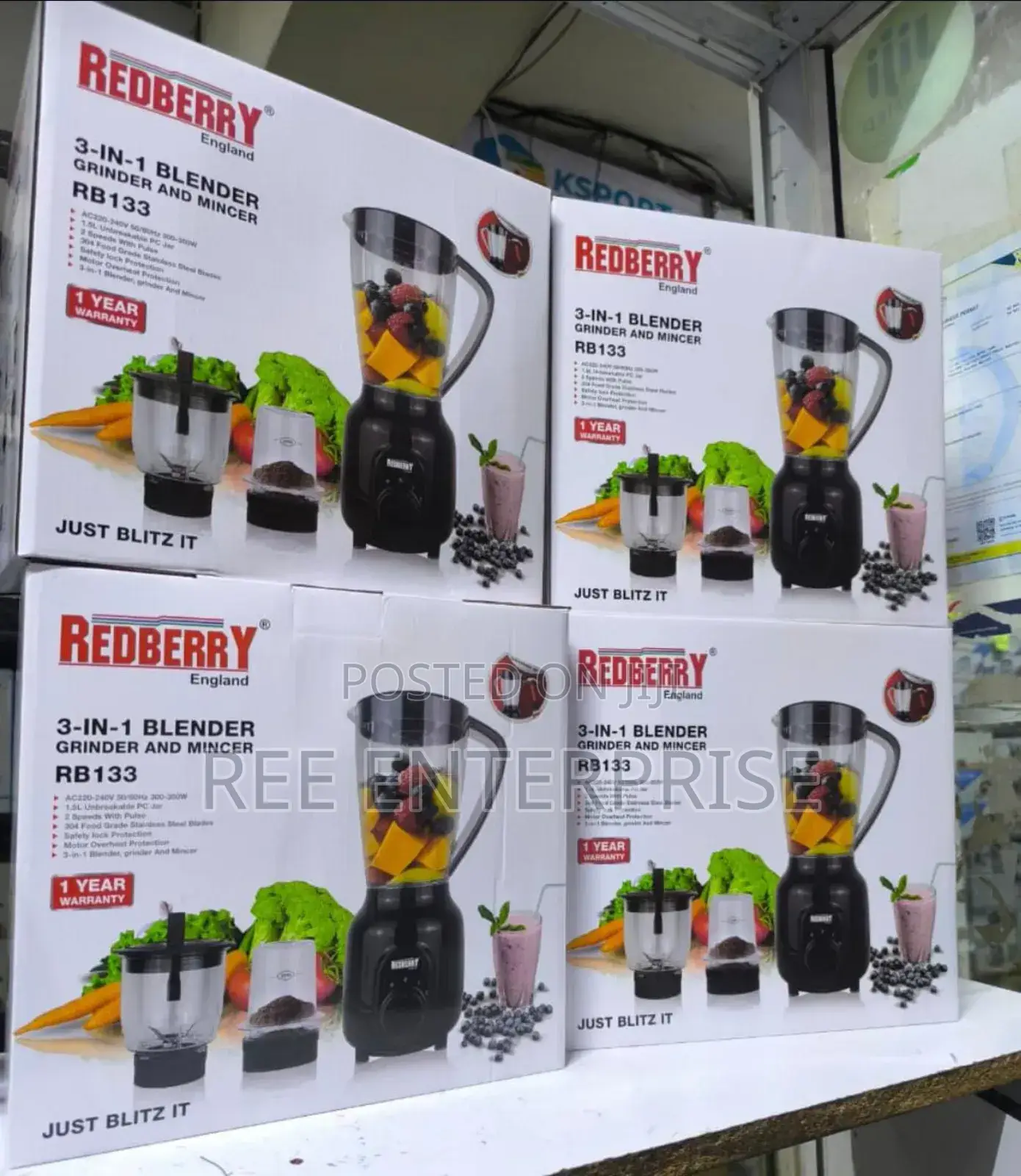 3 in 1 Redberry Blender Chopper and Grinder